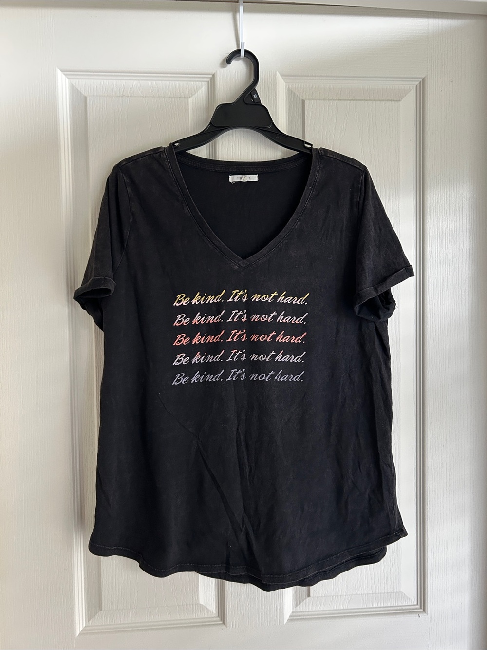 Maurices Black V-Neck Tee with Multicolor "Be kind. It's not hard." Script